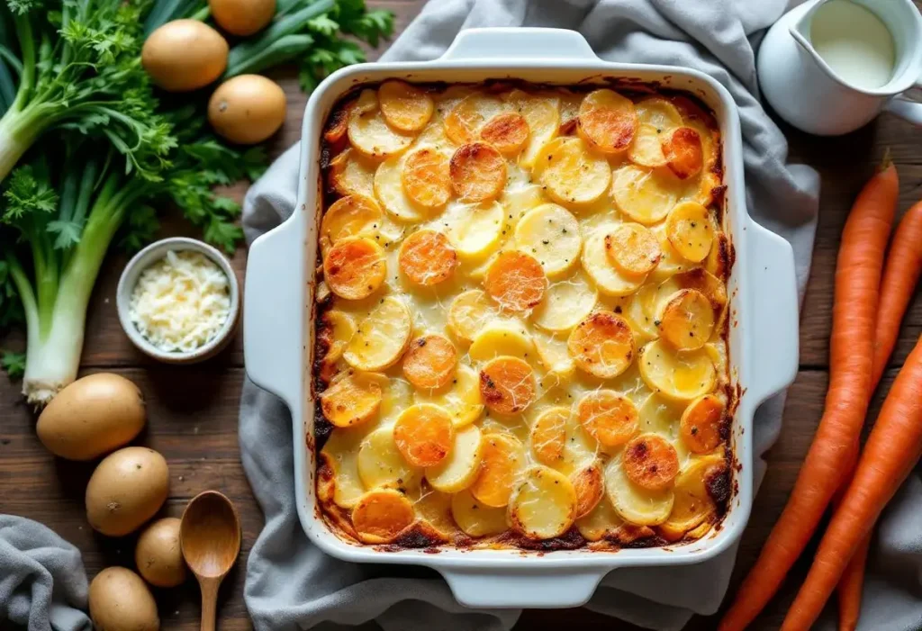 Gratin de pommes de terre, poireaux et carottes : fondant, bien doré et ultra simple à préparer