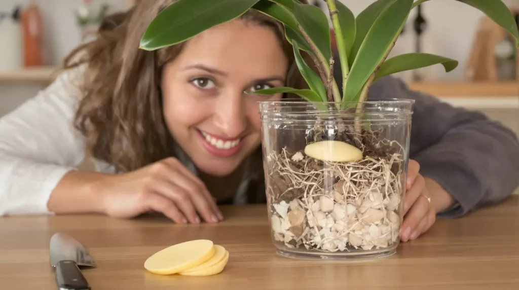 Orchidée qui ne fleurit plus : une simple tranche de légume posée sur le pot a tout changé, la floraison est repartie comme jamais