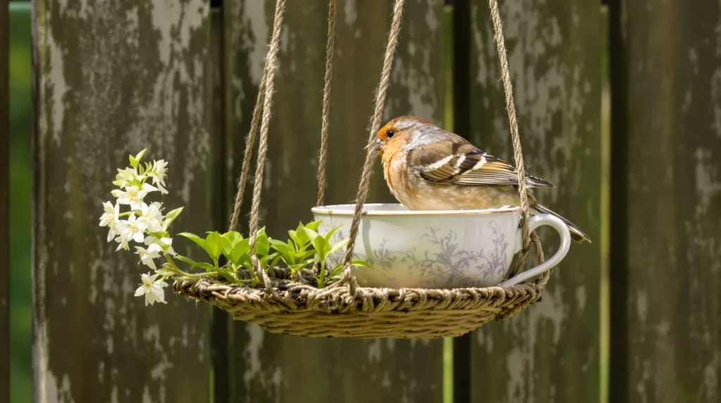 En avril, ces vieilles tasses suspendues à la clôture du jardin aident les oiseaux et protègent discrètement votre potager
